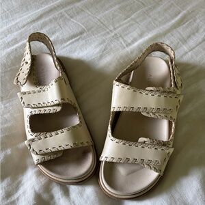 ALOHAS Barrel Cream Leather Triple-Strap Sandals